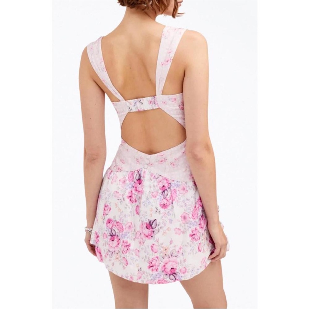 NWT For Love & Lemons Taylor Lace Up Corset Style Floral Mini Dress Medium - Picture 3 of 13